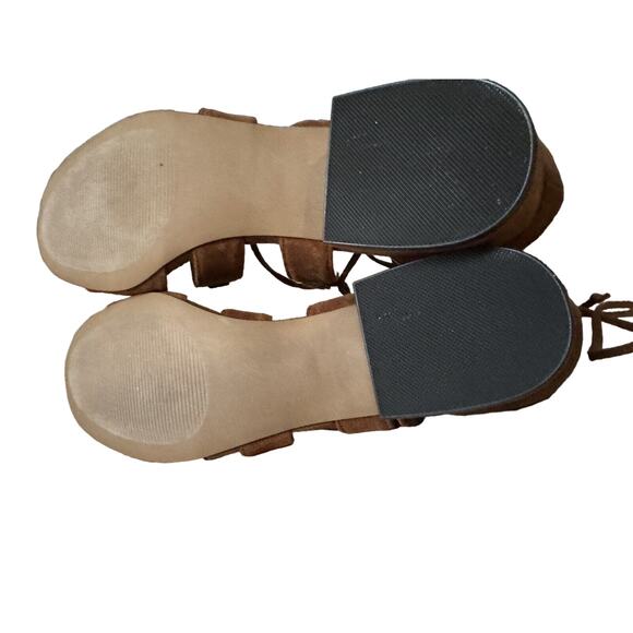 $225 NIB Lord & Taylor 7.5 Gladiator Cognac Lace Up Sandals New - Picture 8 of 10